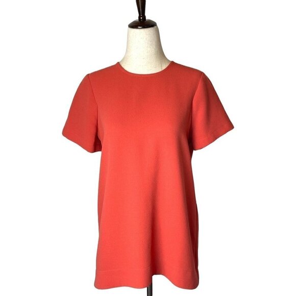 Madewell Orange Crew Neck Keyhole Neck Short Sleeve Tailored Pleated Top Size XS - Picture 3 of 12